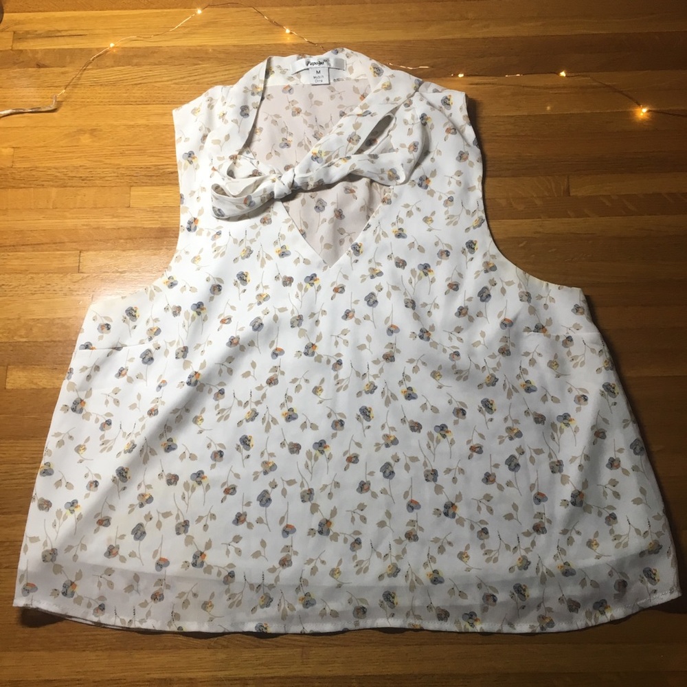 Tie-Neck Floral Blouse